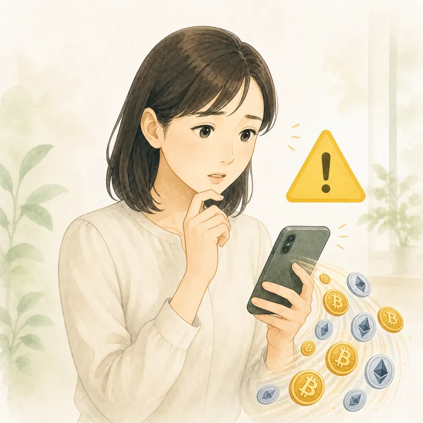 スマートフォンからビットコインとイーサリアムが流出し、詐欺かもしれないと気づく女性